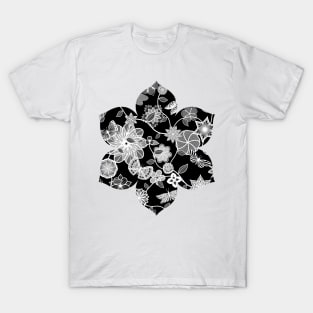 Butterfly Garden - White on Black T-Shirt